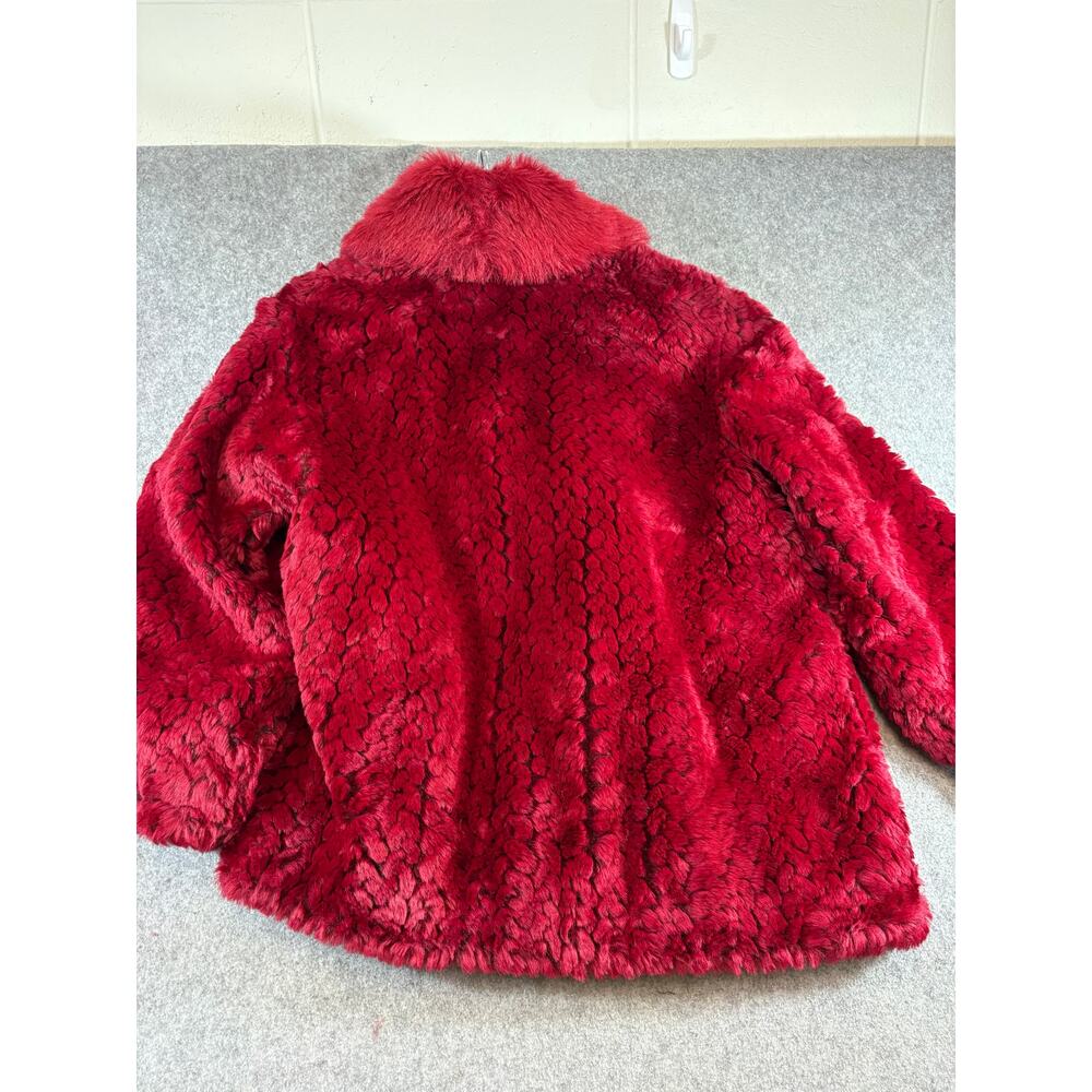 Alpine Studio Faux Fur Coat Womens 1X Red Plush Y2K Cozy Winter Jacket Gorpcore - Picture 6 of 9